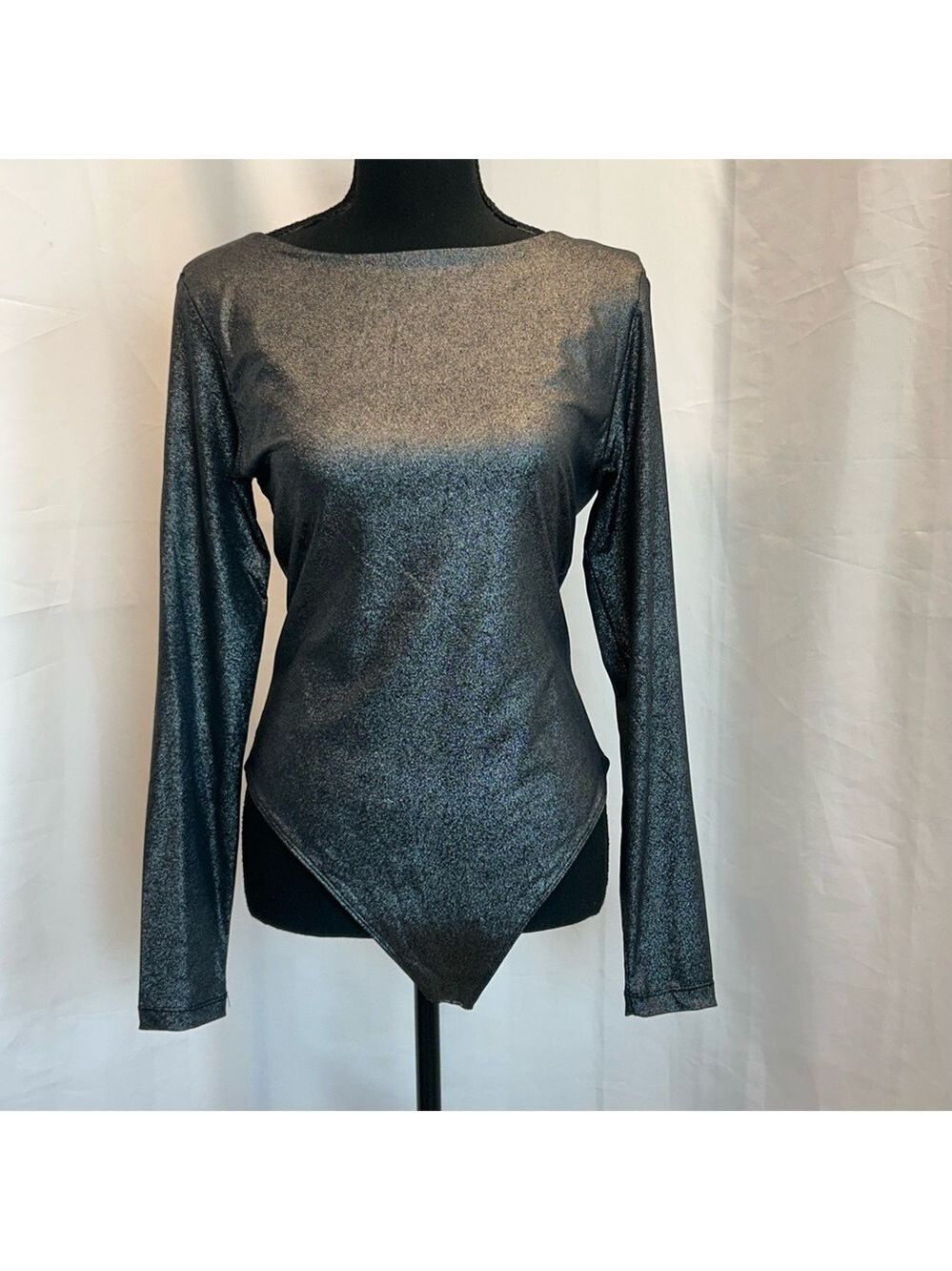 Retrod dark metallic silver long sleeve crewneck bodysuit Sz XL NWT